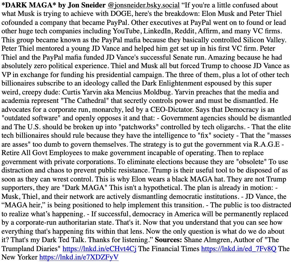 And the end game. Keep it in mind as I weave it all together with more public information. Elon, Russia, Trump, Epstein, Thiel, Vance, Zuckerberg, and more.