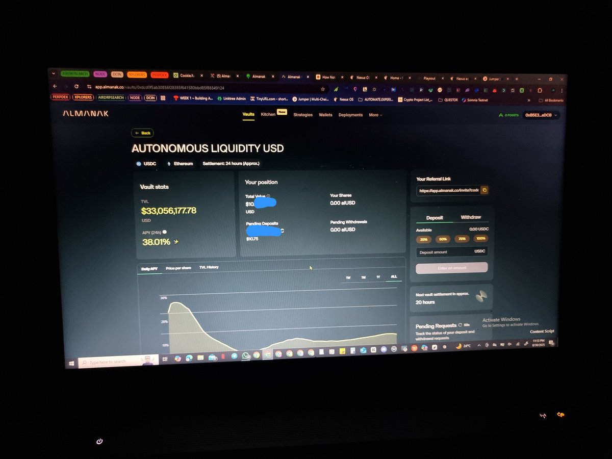 Completed a deposit on <a href="/Almanak__/">Almanak</a> for the first time and I must say its a seamless and fast procedure or $Eth chain, with very little gas required. 

You can join me here and earn points too: app.almanak.co/invite?code=pm…

GG