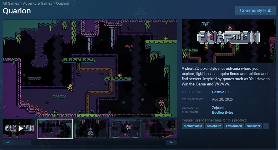 Mythic platformer level Quarion by zejoant is now a fully fledged game that is available to play on Steam