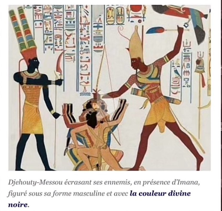 1pasdeux75's tweet photo. Ici, on voit Djehouty-Messou en marron, et à ses côtés ces Imana sous sa couleur divine qui est le noir. On les voit écraser leurs ennemis, les colons venus attaquer Kemet, comme ils l’ont toujours fait. https://t.co/2BWHvKaUpR