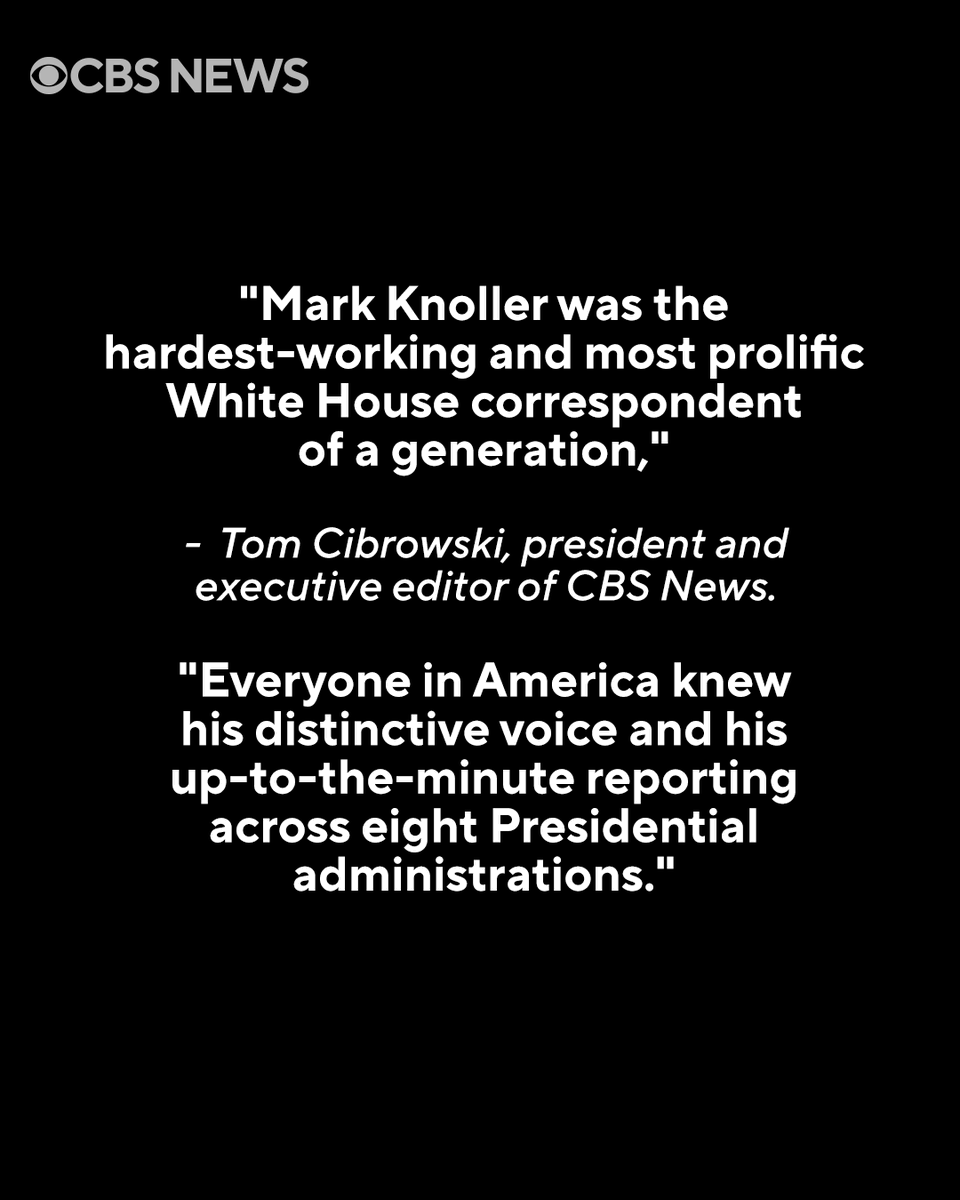 CBSNews's tweet image. Longtime CBS News correspondent Mark Knoller died today at the age of 73.

He died in Washington, D.C., according to a close friend. The cause of death was not disclosed, but he suffered from diabetes and had been in ill health.

Friends and colleagues remember Knoller as a…