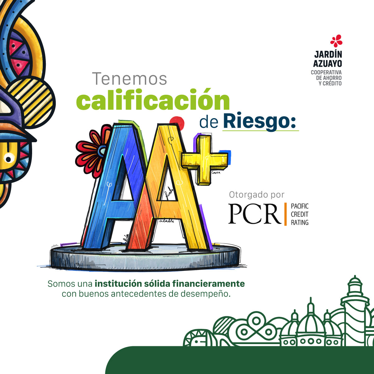 🗣Compartimos nuestra calificación de riesgos otorgada por la calificadora Pacific Credit Rating la misma que refleja la solidez financiera de nuestra institución y la correcta administración de los recursos de nuestros socios. 🤝
