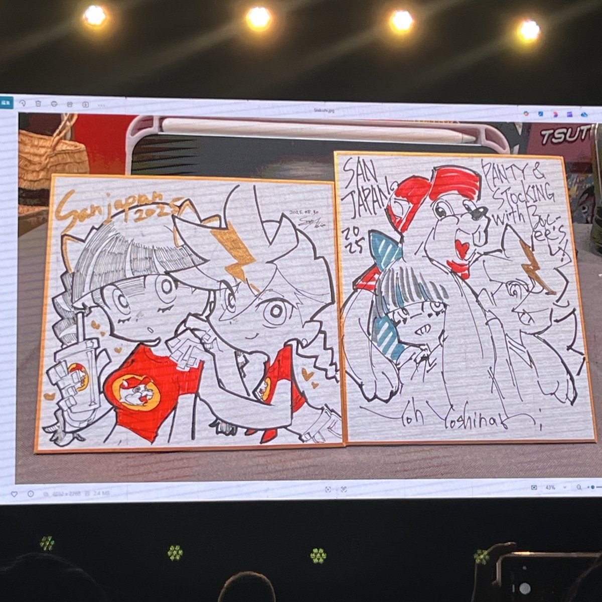 aluskee.bsky.social (@aluskee) on Twitter photo SO CUTE Yoshinari and Sato each drew Panty & Stocking with Bucee!!!! #sanjapan #newpsg SO CUTE Yoshinari and Sato each drew Panty & Stocking with Bucee!!!! #sanjapan #newpsg