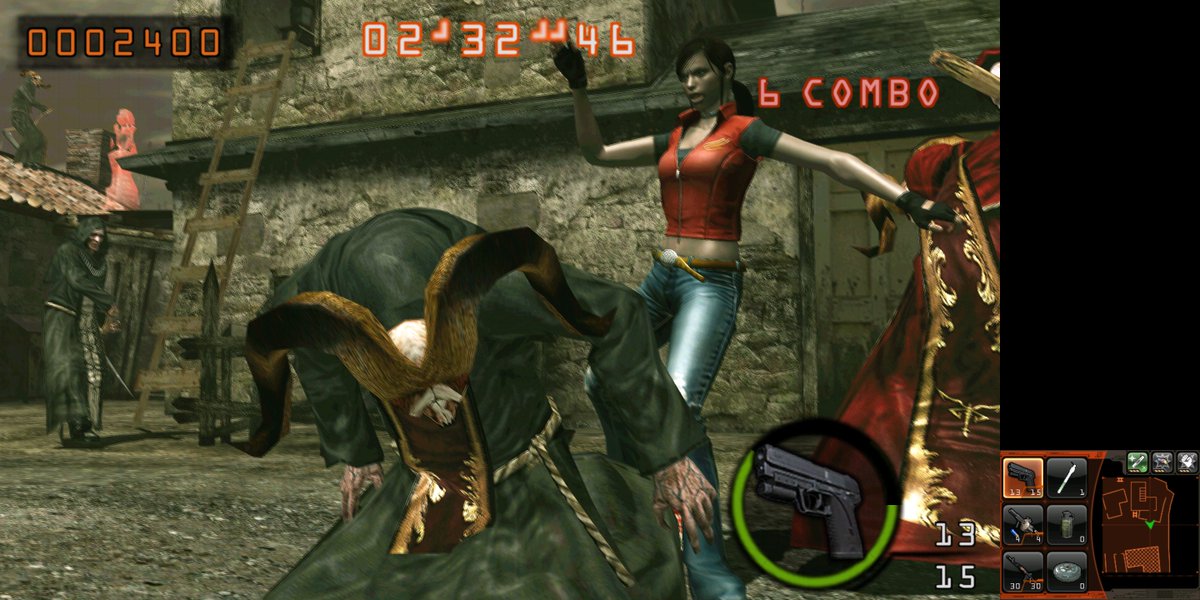 Here's some screenshots of the newly added HD versions of Claire's Default outfit and the Red executioner for the <a href="/Mercenaries3DHD/">Resident Evil: The Mercenaries 3D HD Project</a> project.