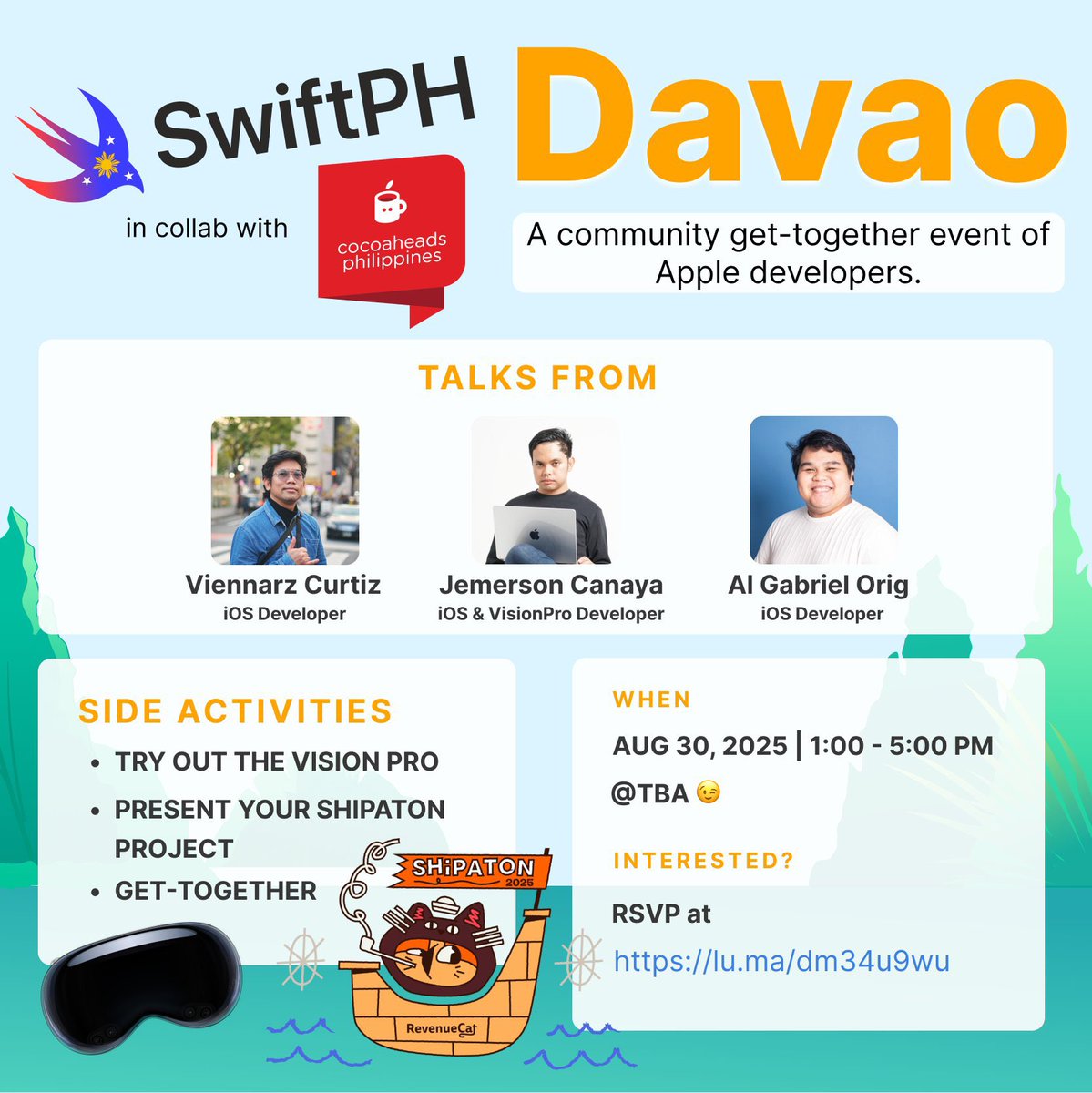 Got these goodies from <a href="/RevenueCat/">RevenueCat</a> on the <a href="/SwiftPHOfficial/">SwiftPH</a> event! Got to share the app I’m working on, and invited everyone to join #shipaton