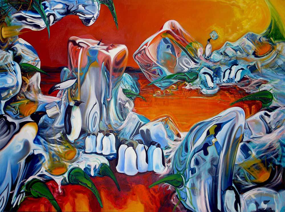 KBStudioNYC's tweet image. As entropy collides with imagination of a changing landscape. No time to evolve series. 6x8 foot, oil on canvas.. Burn baby burn!
#environmentalart #environment #imaginationart #art #contemporaryart