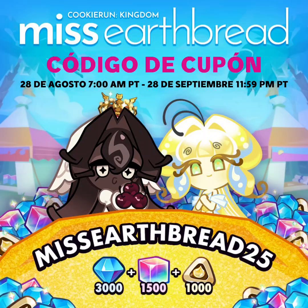 crkingdom_es's tweet photo. TU MISS TIERRAPÁN 2025 ES... ¡¡¡GALLETA SELVA NEGRA!!! 👑
🎫 MISSEARTHBREAD25 (x3000 Cristales, x1500 Cubos arcoíris, x1000 tizas de chocolate)
📅 Válido hasta: 28 Sep, 2025, 11:59 PM (PT)
🔔 https://t.co/a0J8b4s3he
#CookieRun #CookieRunKingdom #CRK #MissEarthbread https://t.co/9xujw3HR4T