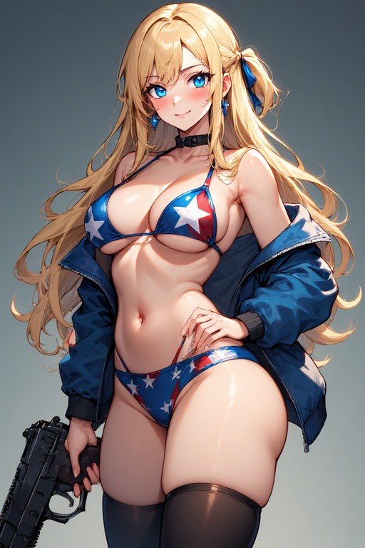 $USAIの愛国的なワイフ（waifu）ミームキャラクターが銃を持っている