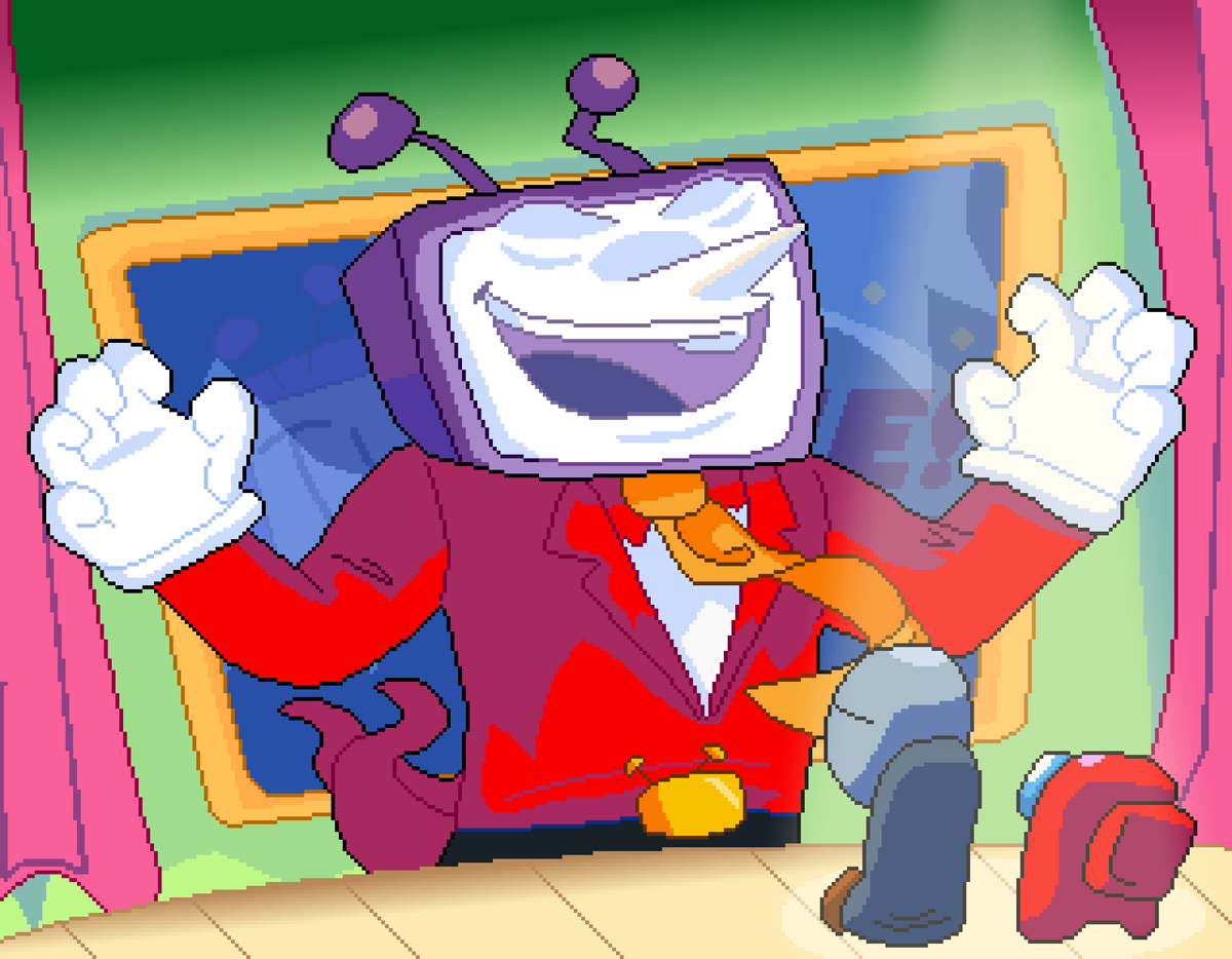 LuminexG's tweet image. Grunty &amp;amp; Amongy: TV TROUBLE

"Nuts &amp;amp; bolts!" - ඞා
"Change the channel" (+)

I'm done with this drawing!!
Thank you for watching and see ya soon!

#grunty #grunt #madnesscombat #amongy #crewmate #amongus #gruntyamongy #newgrounds #pixelart #aseprite #ドット絵 #deltarune #tenna