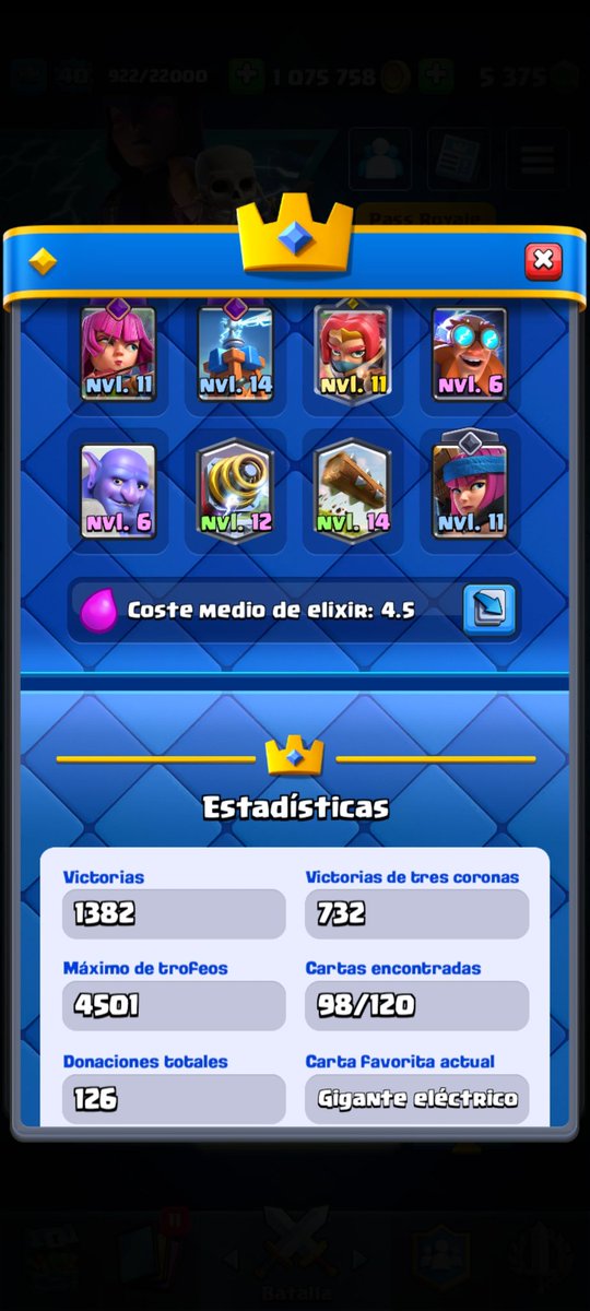 ...ya recuerdo porque no juego en modo copas...
Jugué en ese modo 1v1 clásico...me meto a modo copa y me matan.
Aparte...4500 su máximo, 6000 se consigue la bandida jefa...interesante la vida, las cartas con evolución también
Si, mejor me quedo farmeando 2 años xD