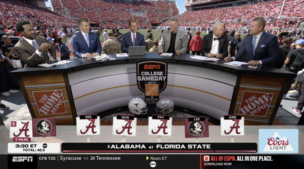 The only College GameDay host who picked Florida State?

That would be Lee Corso, the former FSU player. 

"Florida State is my school, how would I pick against them? Florida State upsets Alabama."
