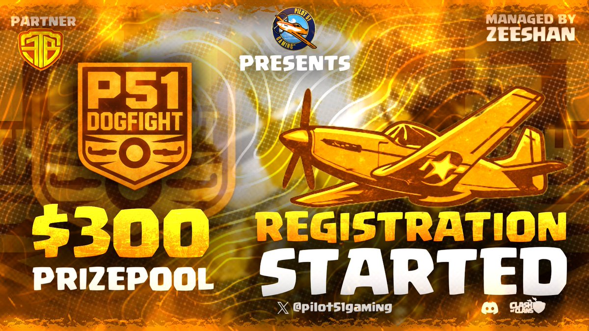 # ⚔️🔥 The War is On – Registrations are NOW OPEN! 🔥⚔️

- TH 17 5V5 
- 💰 Prize Pool: $300
- ⚔️ Format: Single + Double Elimination

📌 Register Now &amp; Be Ready to Clash!
Discord server..
discord.gg/cjqjFkW4rz