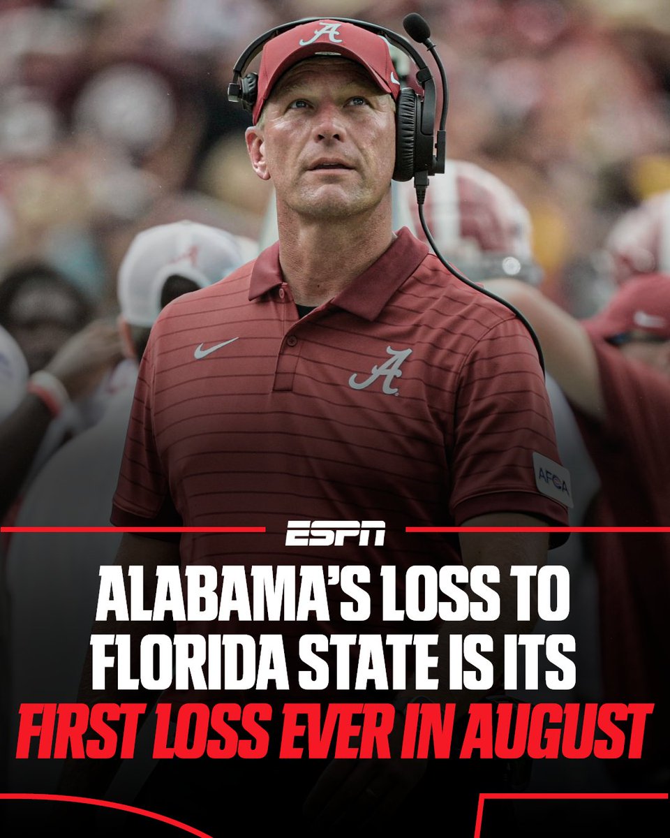 Bama has played 11 games all-time in the month of August.

This was the first one that ended with an L 😮
