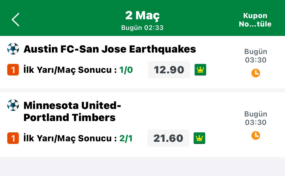 MLS İKİLİSİ 🧏🏼🧏🏼

Austin maçını çift yönlü denedim, umarım sabaha yeşilleniriz 

Bol şans 🍀🍀