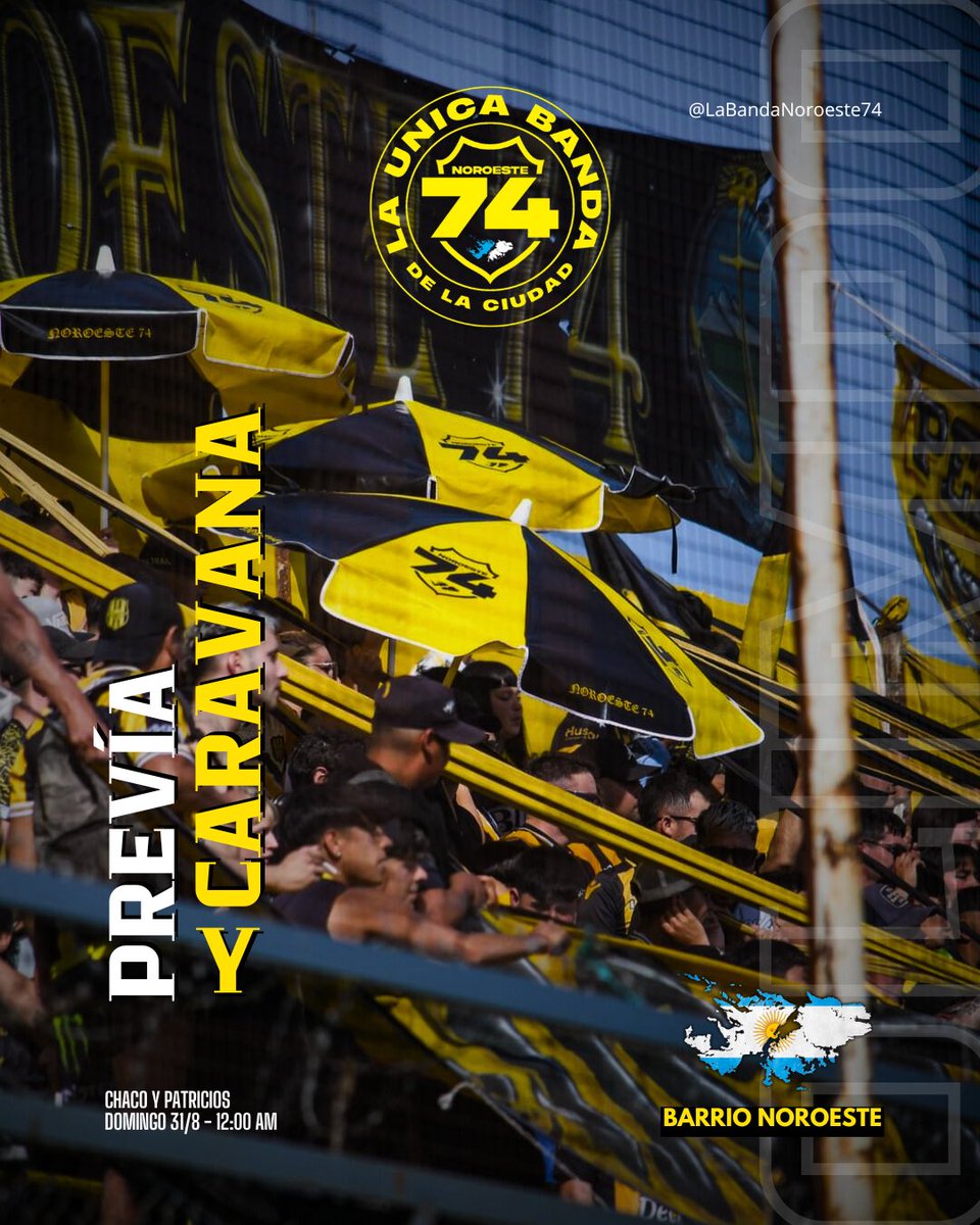 ● Domingo de Previa y Caravana - Barrio Noroeste 👊🏽

Nos concentramos en Chaco y Patricios a partir de las 12:00 HS
Luego salimos en caravana hacia el Roberto Carminatti. 

🖤💛

LA UNICA BANDA DE LA CIUDAD 💥

📸: <a href="/AyelenAngerami/">Aye Angerami</a> 

#LaBandaNoroeste74
#LosDueñosDeLaFiesta 🇦🇷