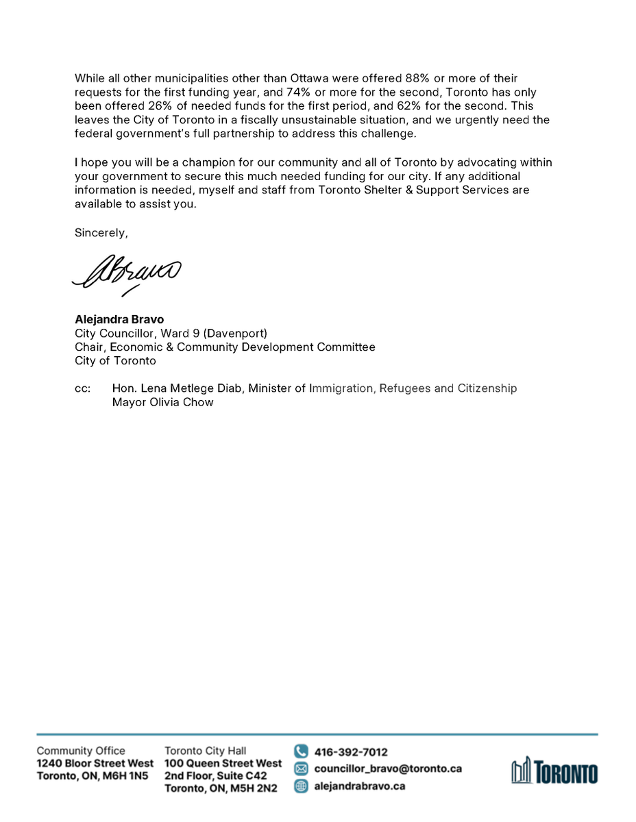 I've written to our MP about the federal government's decision to fund only 39% of the projected City costs for sheltering refugee claimants. 

This will have dire consequences for those seeking shelter and the City's fiscal outlook. 

We need full federal government partnership.