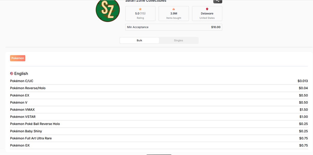 Do you got bulk or extra singels? Want cash? Then let us help you out. Singles buy rates can be found on the App as well. 

Make sure to use our affiliate code when you create the account! 

BD29BQX84S 

app.tcgbulk.com