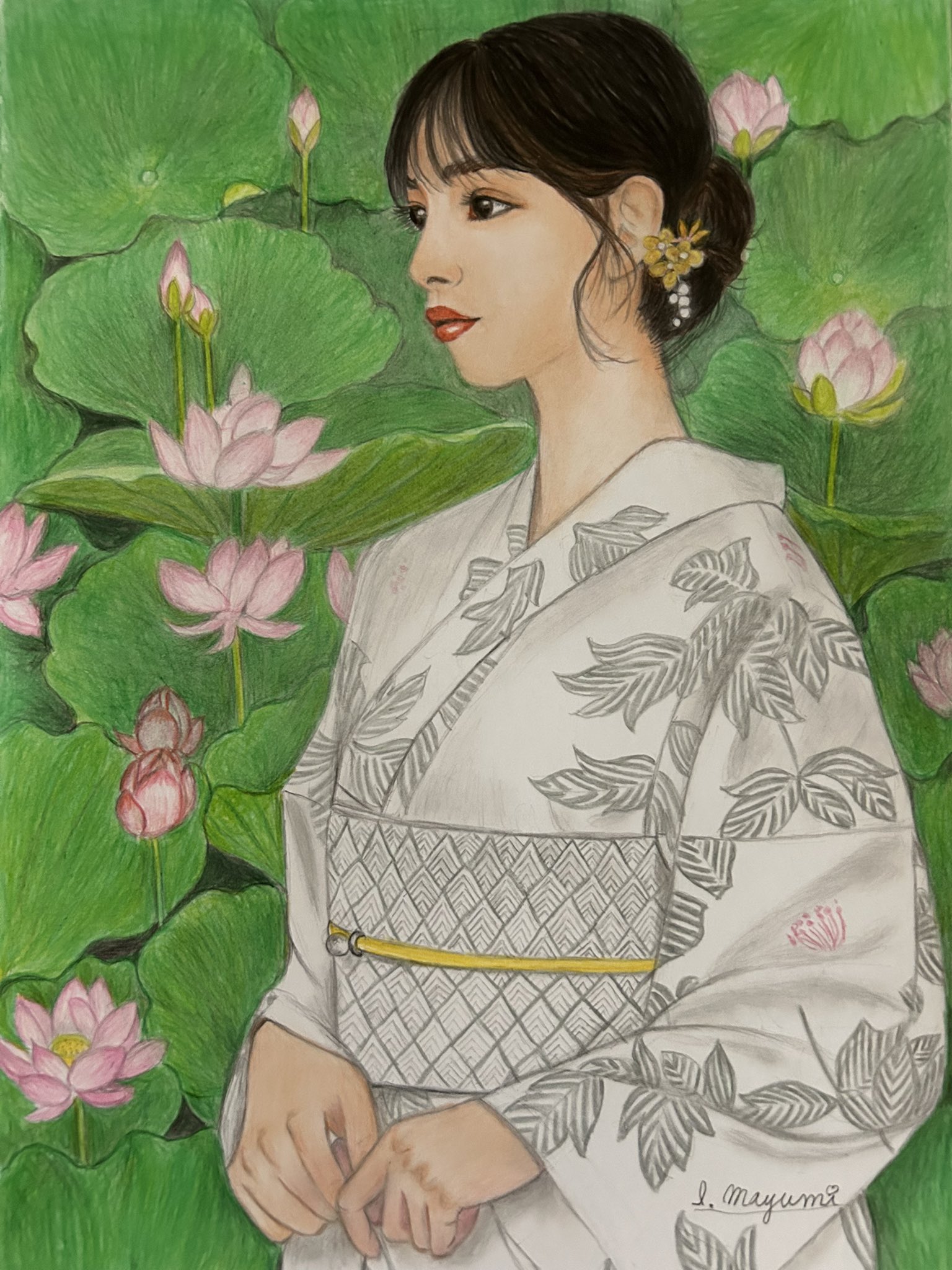 鉛筆画 人物画 めぐ 目黒蓮さんの色鉛筆画が完成しました☺️✍️ 体調不良とのこと