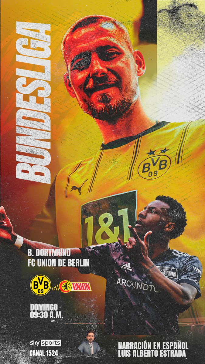 Sofa Sports + (@newtvmx) on Twitter photo Bundesliga
Borussia Dortmund 🟡⚫ vs FC Union Berlin 🔴⚪
Domingo | ⏰ 09:30 A.M.
<a href="/SKYSportsMX/">Sky Sports México</a>
Un duelo lleno de intensidad que no te puedes perder. 👊⚽
#Bundesliga #BVB #FCUnion #skysports Bundesliga
Borussia Dortmund 🟡⚫ vs FC Union Berlin 🔴⚪
Domingo | ⏰ 09:30 A.M.
<a href="/SKYSportsMX/">Sky Sports México</a>
Un duelo lleno de intensidad que no te puedes perder. 👊⚽
#Bundesliga #BVB #FCUnion #skysports