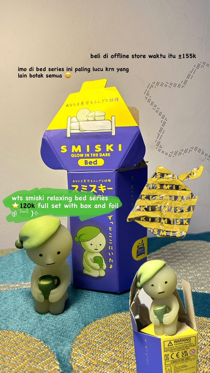 dustopina's tweet image. wts/want to sell 

wts smiski bed series ⭐️
🏷️ 120k relaxing series

full set with box and foil (bnf), shipping from tangerang 🛳️ dm/rep 🆗