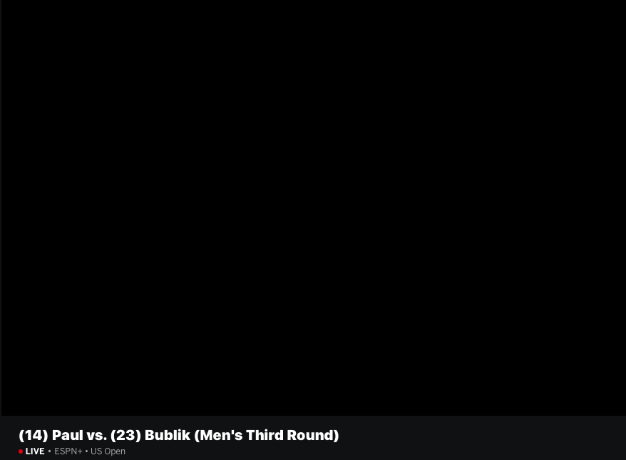 marcustennis's tweet photo. @espn + streaming has been down since about 9:07pm PT. WTH am I paying for @espn?

I already missed the Sakkari v. Haddad Maia match, which I was multiviewing with the Bublik v. Paul match.
Looking for substantial refund, as you can't go back.
#unacceptable #USOpen2025  #outage https://t.co/ZMnKfojsLV