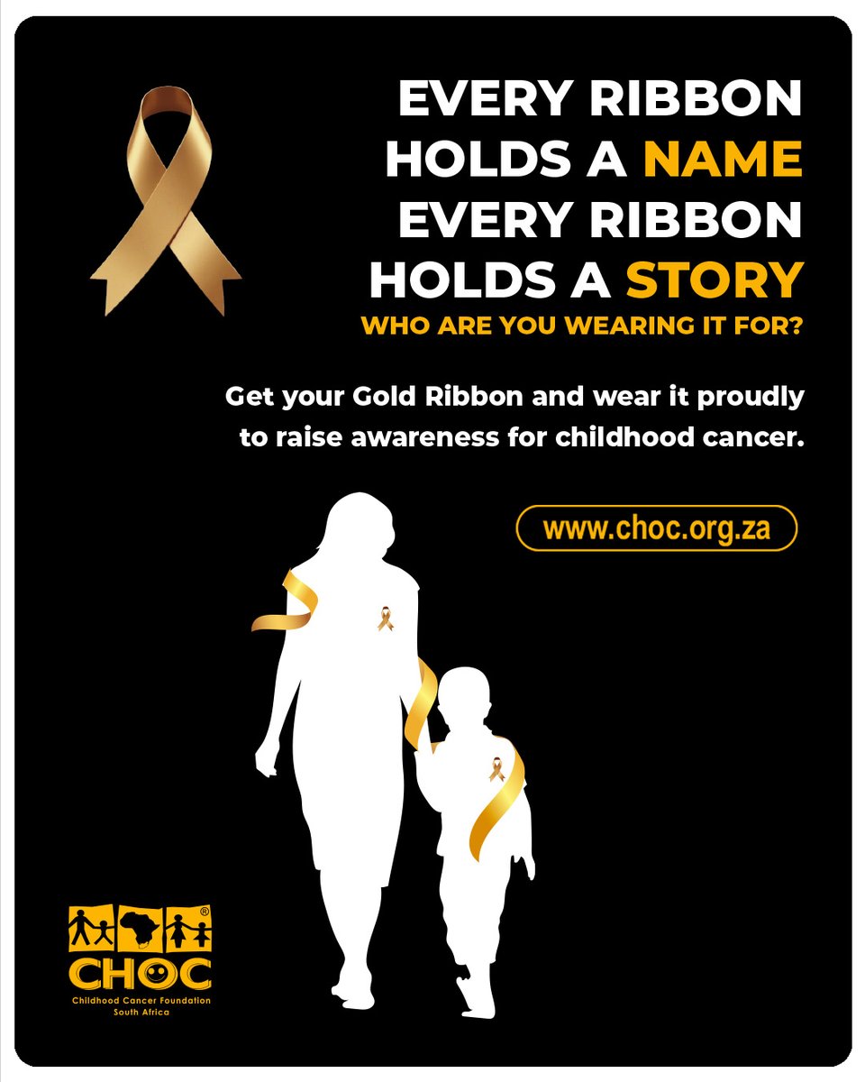 CHOCfoundation's tweet photo. September is #InternationalChildhoodCancerAwarenessMonth & is honoured by a gold ribbon in support of children & teenagers diagnosed with cancer. Wear a Gold Ribbon in September. Click to buy your ribbon: https://t.co/JOB1jj62rg
#BeBoldGoGold #AGoldRibbonFor #UnitedInHope #CHOCSA https://t.co/McHVVIkNW3