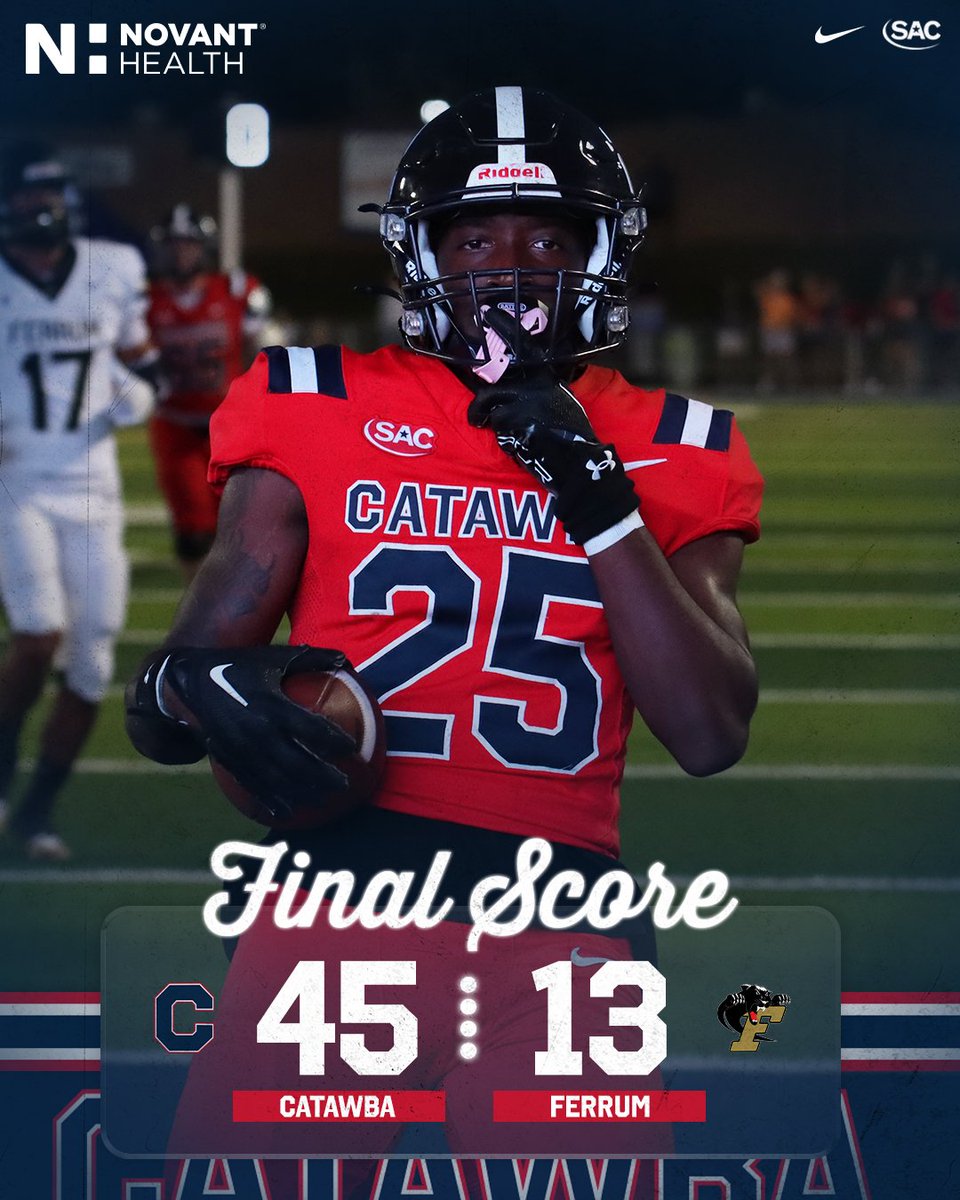 Catawba College Athletics (@catawbaindians) on Twitter photo 𝟏-𝟎 💪
<a href="/CatawbaFootball/">Catawba Football</a> defends Shuford Stadium with nearly 500 yards of total offense in a season-opening win over Ferrum!
#BleedBlue | #CatawbaCulture 𝟏-𝟎 💪
<a href="/CatawbaFootball/">Catawba Football</a> defends Shuford Stadium with nearly 500 yards of total offense in a season-opening win over Ferrum!
#BleedBlue | #CatawbaCulture