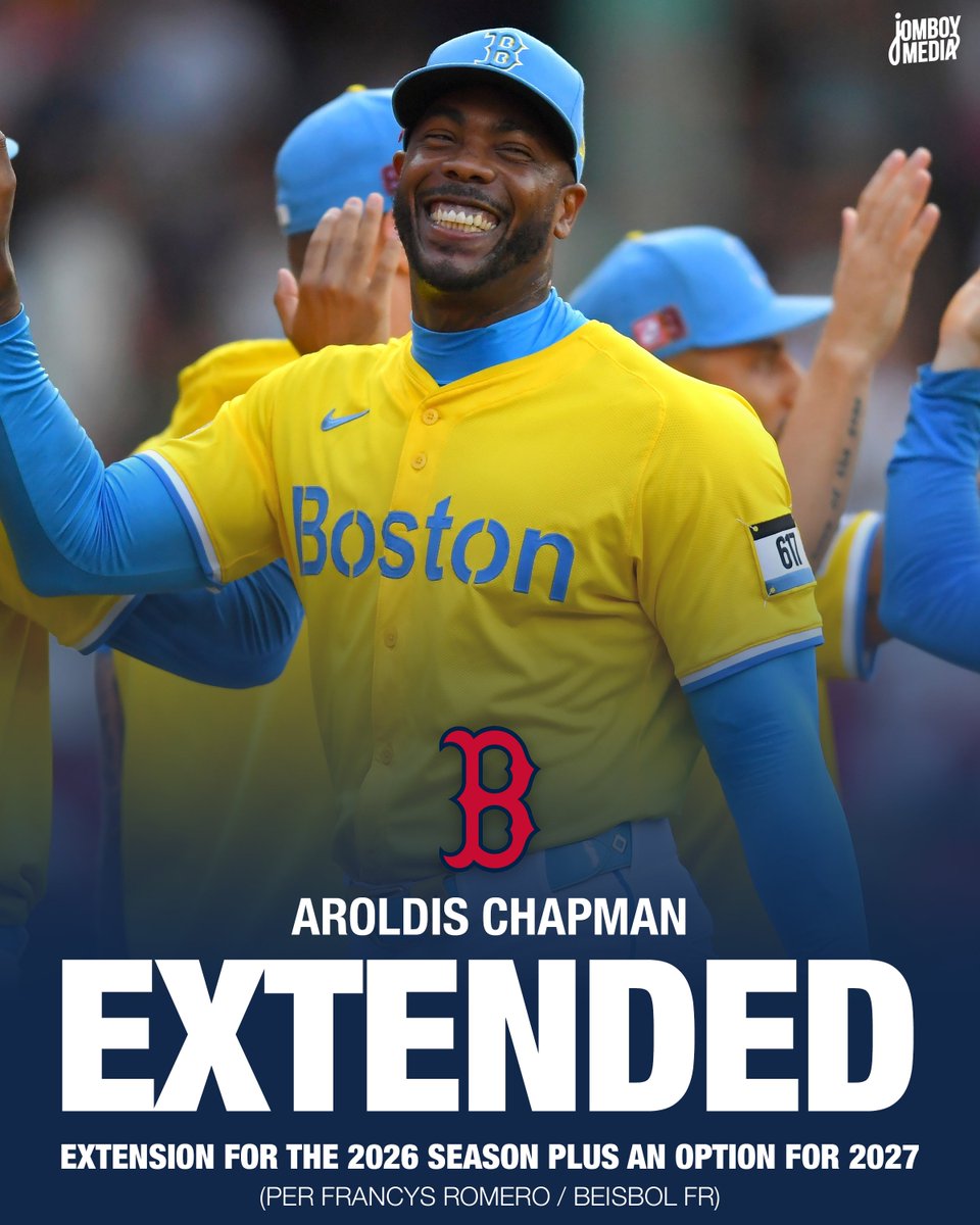 TalkinBaseball_'s tweet photo. Red Sox have extended Aroldis Chapman for the 2026 season with an option for 2027 https://t.co/oNItAMQc0J