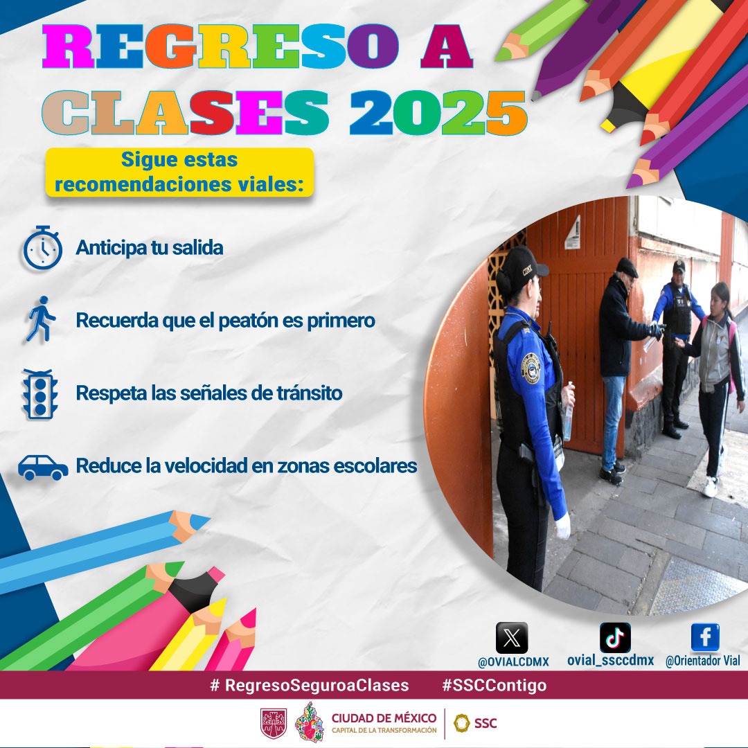 #RegresoAClases l Para un regreso a clases ágil y seguro, te compartimos las siguientes #MedidasPreventivas. 
¡Síguelas y evita incidentes!  👮🏻‍♀️👮🏻🚸  👇🏻 👧🏻🧒🏻📖📓📝🖍️