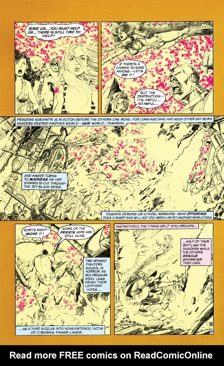 That's some crazy stuff Marv Wolfman and George Perez pulled on New Teen Titans back in the day.

The art and narrative in Trigon's death arc are some of the best in the comics to this day.