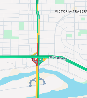 NewsRadioVAN's tweet photo. 7:00-#KnightStreetBridge 
Caller reported stall on the Knight Street Bridge SB on the #Vancouver side. Right lane blocked. https://t.co/ryitJrLeeT