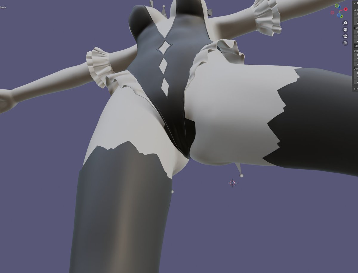 実は股間部分のウェイト転送改善もやってました
密着した股下の部分だけを自動認識してそこだけ開脚状態でのウェイト転送結果を合成する感じにしてます
股下だけなのでスカートとかがあってもそこには影響しません