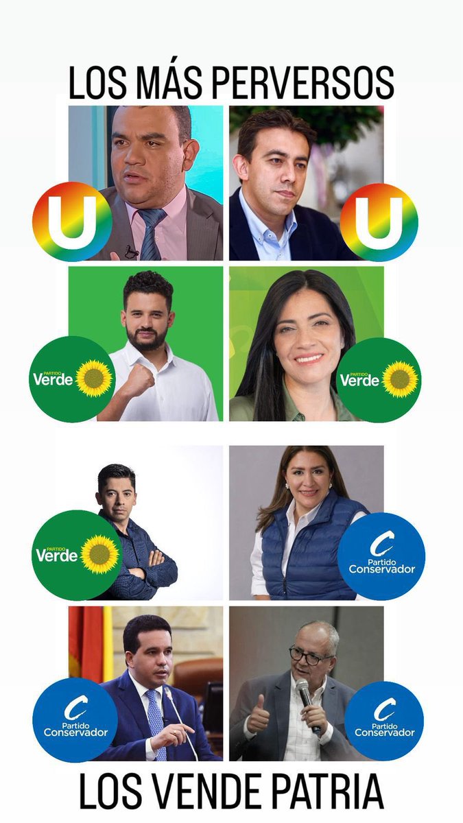 LES PRESENTO A ESTAS BELLEZAS. 

Son los que le van a dar el voto a la Magistrada cuota de Petro. Si esa que tiene denuncias por acoso laboral. 

Saben que es lo más tenaz que estos DOBLE MORAL, apoyaron la Reforma Laboral. 

<a href="/AntonioJCorreaJ/">AntonioCorreaSenador</a> Alexander Vega <a href="/intiasprilla/">Inti Asprilla</a>