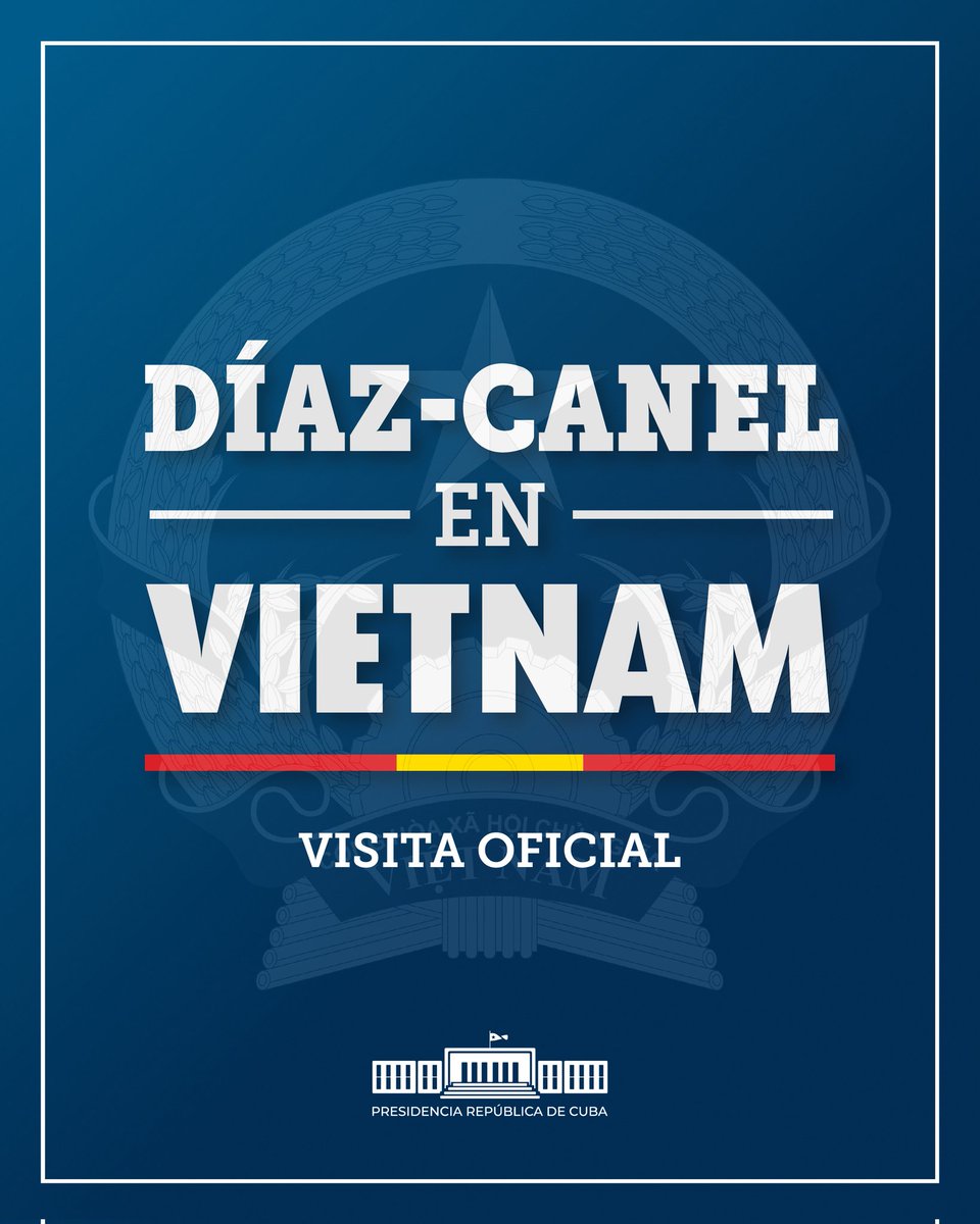 PresidenciaCuba's tweet photo. 🇨🇺| El Presidente @DiazCanelB llegó en la mañana del domingo (hora local) a Hanói, para participar en el acto conmemorativo por el 80 aniversario de la proclamación de la independencia y fundación de la entonces República Democrática de
#Vietnam.

#DíazCanelEnVietnam 🇻🇳

🧵 https://t.co/YcZGlY1hAI