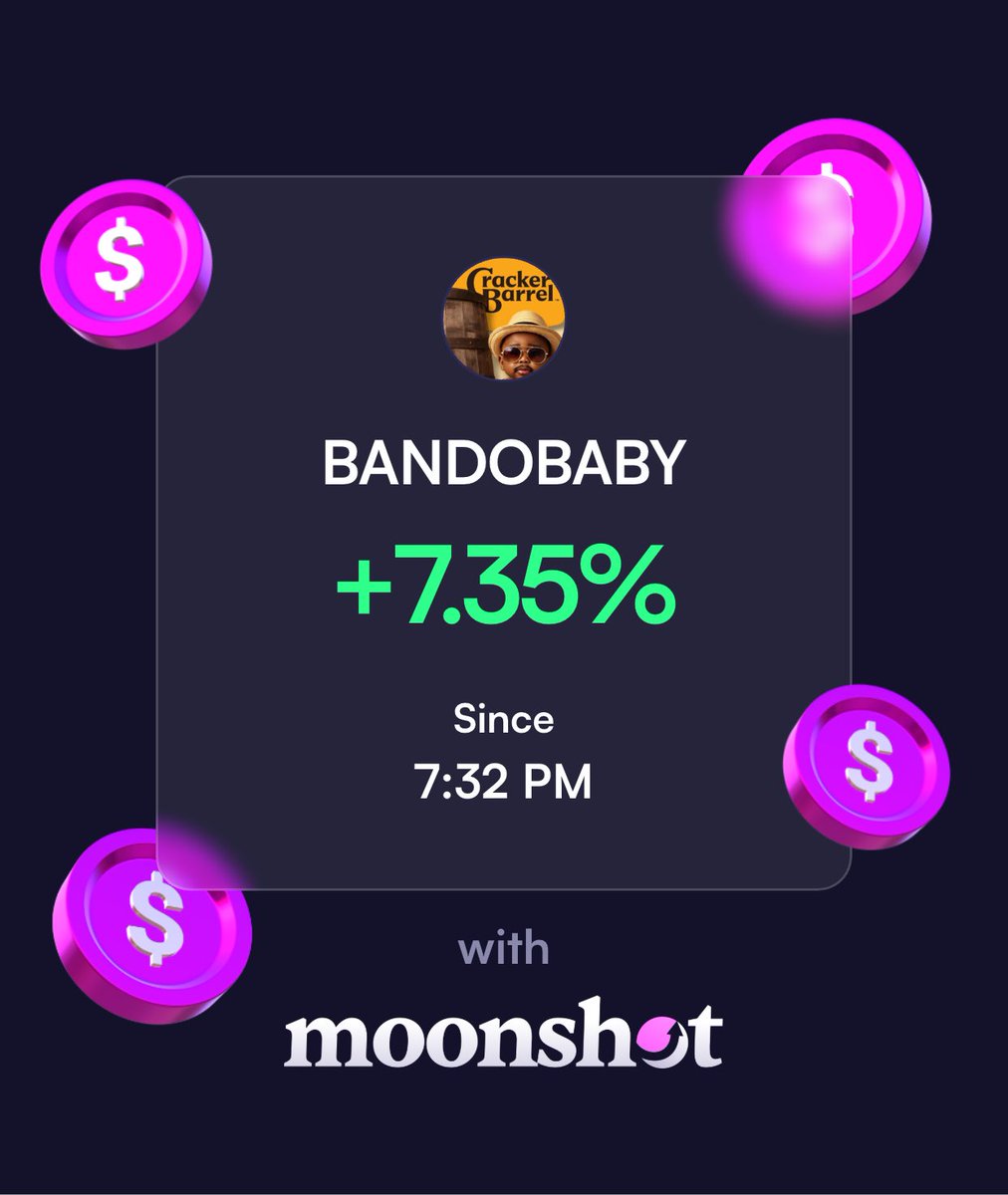 MommaJetFlight8's tweet photo. I'm up 7.35% on Moonshot: https://t.co/bShC6GioA1 https://t.co/yfW1K5GUNE