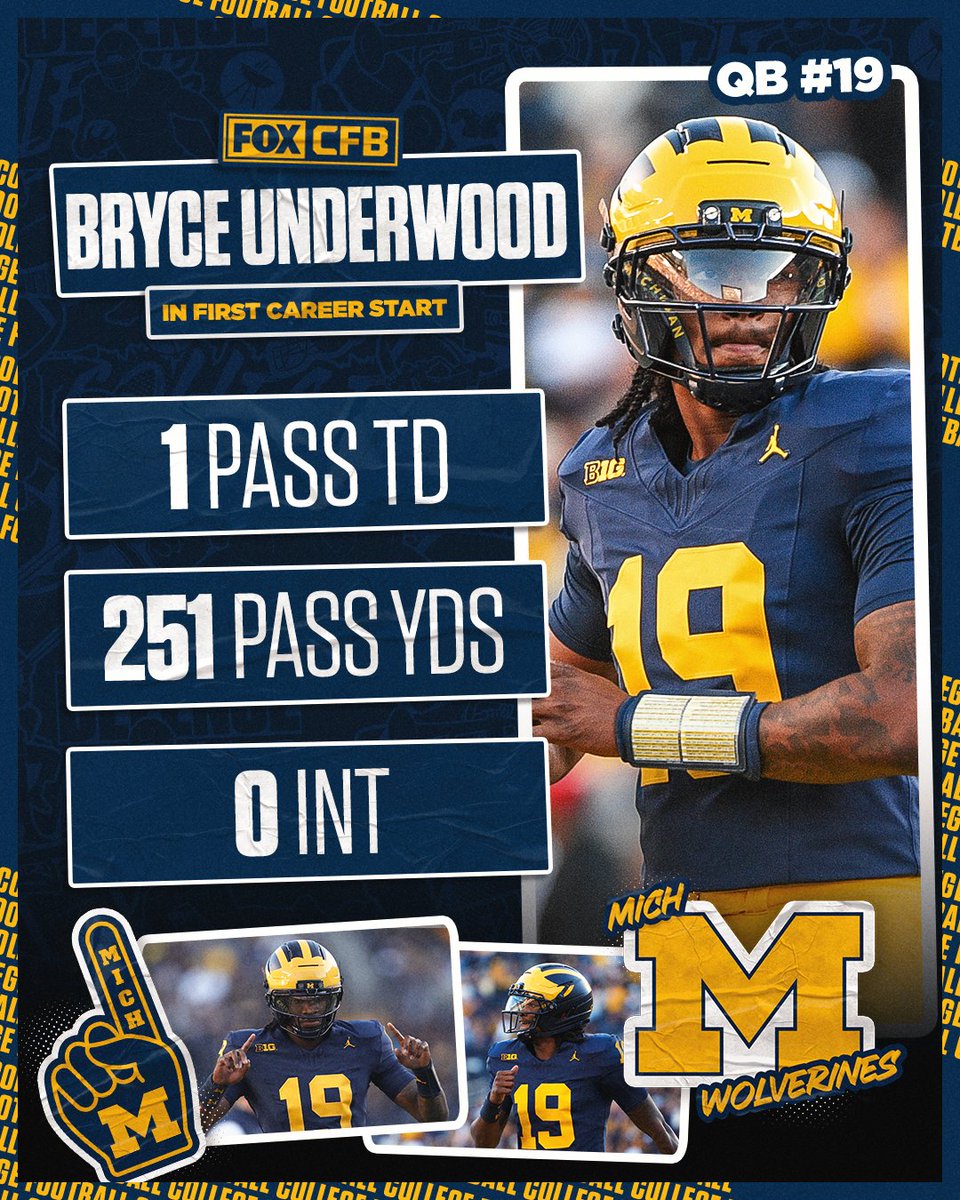 FOX College Football (@cfbonfox) on Twitter photo True freshman Bryce Underwood shined in his first career start for <a href="/UMichFootball/">Michigan Football</a> 🤩 True freshman Bryce Underwood shined in his first career start for <a href="/UMichFootball/">Michigan Football</a> 🤩