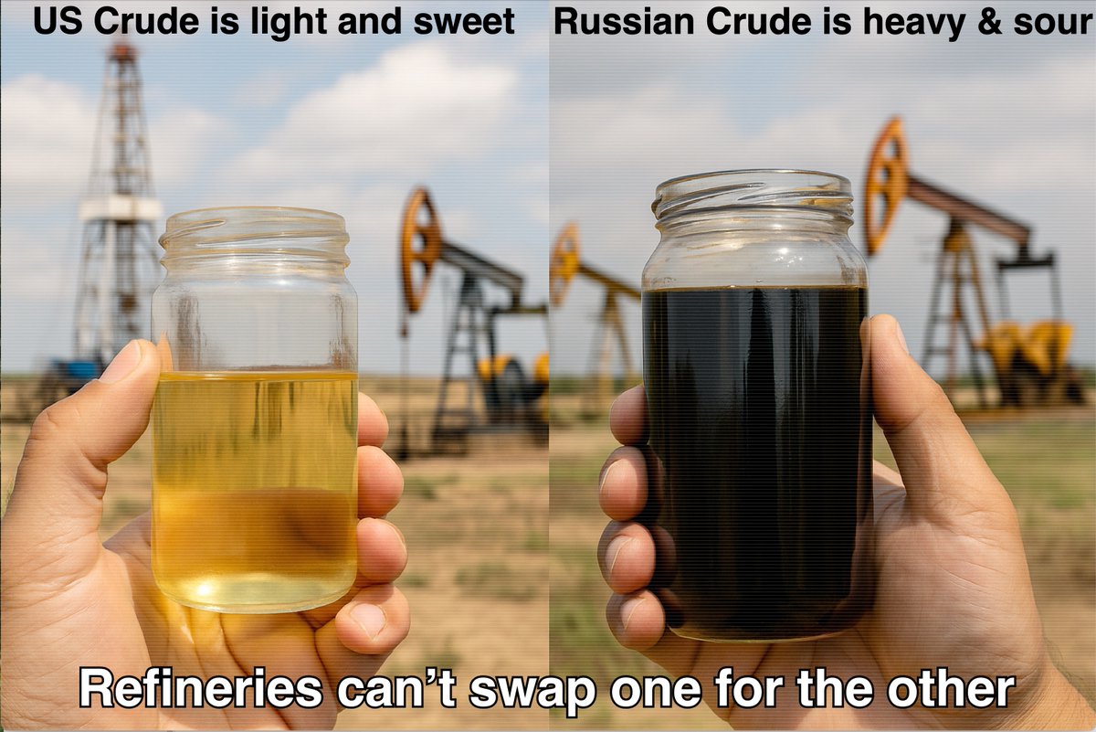 aeberman12's tweet photo. US shale is light &amp; sweet, Russia’s Urals is heavy &amp; sour @vtchakarova  

Can’t just swap one for the other.

Which markets is the US going to abandon to be a supplier to Asia? What happens as shale declines?

#OilMarkets #Energy #USShale #Russia #OPEC #Refining #Geopolitics https://t.co/DFsSVfIdBS