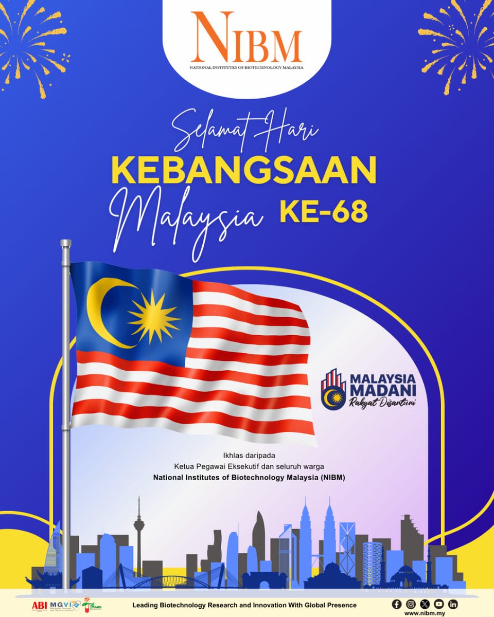 NibmMalaysia's tweet image. Selamat Menyambut Hari Kebangsaan Malaysia ke-68.
Merdeka! Merdeka! Merdeka!
Mari kita bersatu hati, menghayati erti sebenar kemerdekaan dan berbangga menjadi anak Malaysia.
#NIBM #NIBMMalaysia #WeAreNIBM #merdeka