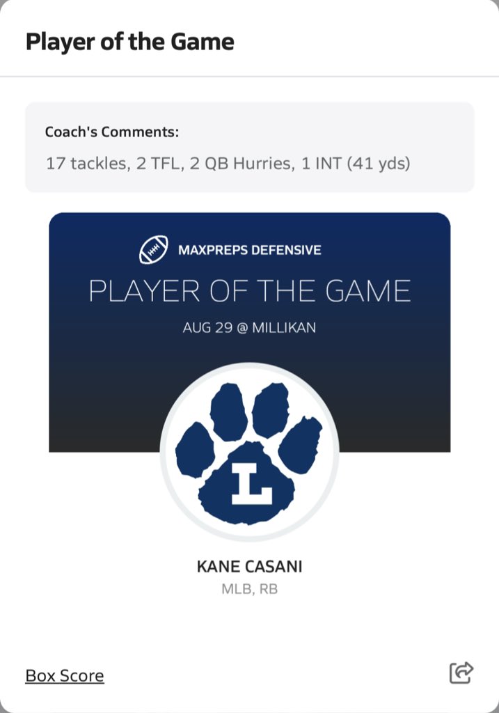 2 weeks in a row 💪💪 via <a href="/MaxPreps/">MaxPreps</a> shout out <a href="/XavierWimbley22/">Xavier Wimbley</a> and <a href="/MadMaxMeier/">Max Meier</a> for great games 
<a href="/latsondheimer/">eric sondheimer</a> <a href="/GregBiggins/">Greg Biggins</a> <a href="/BrandonHuffman/">Brandon Huffman</a> <a href="/LoyolaFB/">Loyola Football</a> <a href="/drewcasani/">Drew Casani</a> <a href="/ChadSimmons_/">ChadSimmons</a>