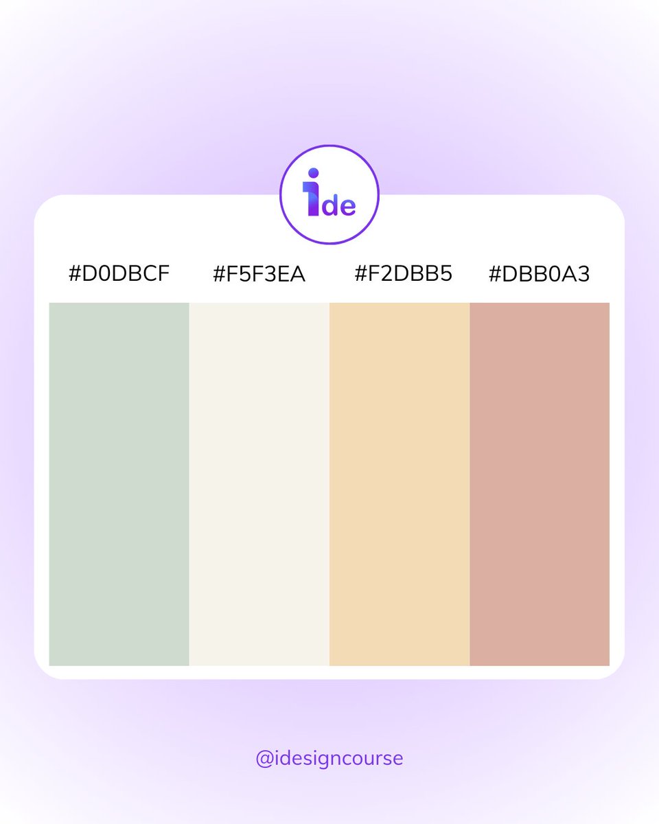 CourseIdesign's tweet image. Earthy elegance meets soft warmth 🌿✨
Palette: D0DBCF | F5F3EA | F2DBB5 | DBB0A3
Perfect for calm, nature-inspired designs that balance light neutrals with grounded clay tones.

#DesignInspiration #ColorPalette #MinimalAesthetic #iDesignCourse