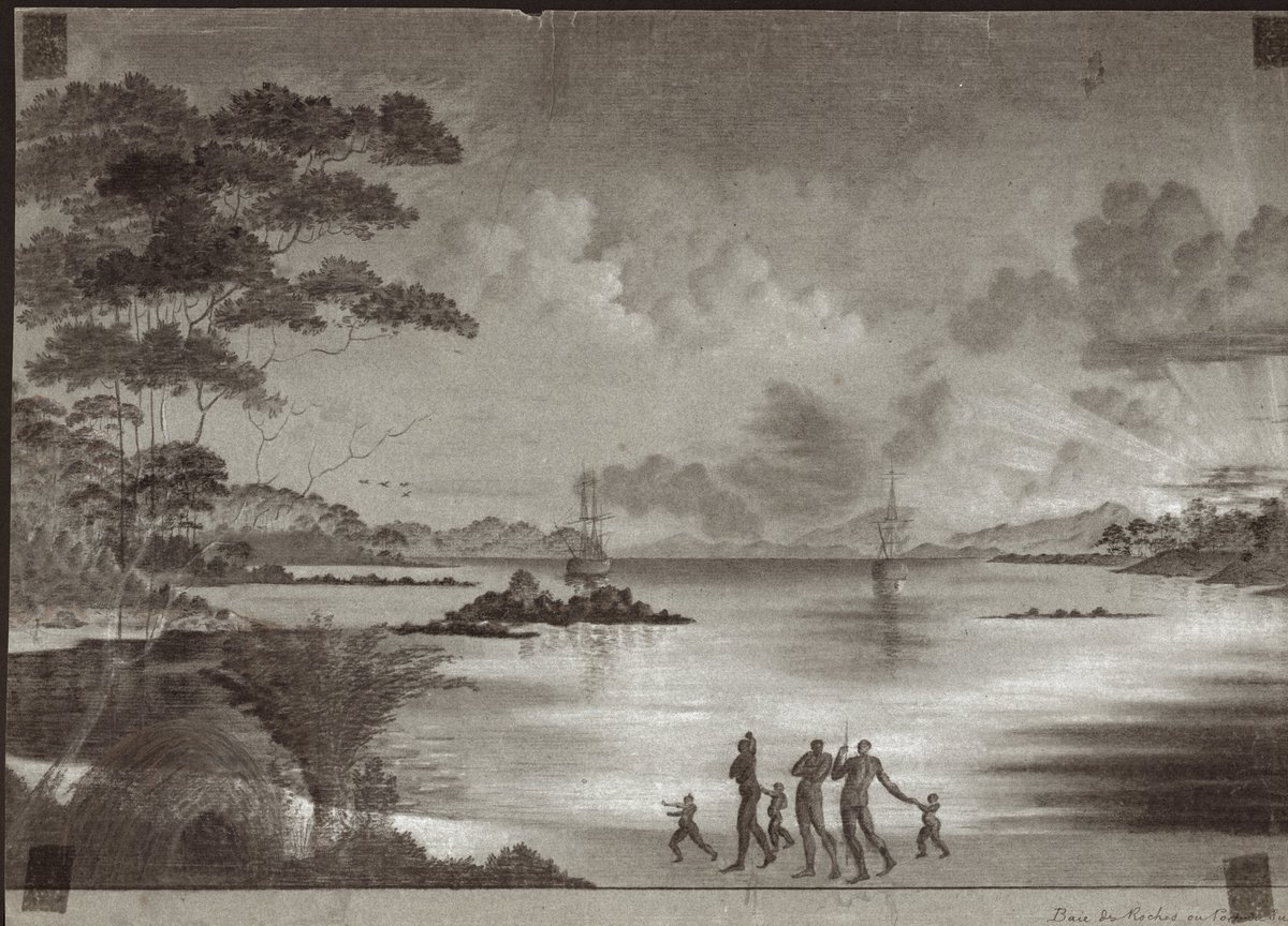 MungoManic's tweet image. Original drawings from Tasmania in 1793. Jean Piron was the official artist of the D'Entrecasteaux expedition and captured some amazing scenes. I especially like the bark hut, the fellow with the parasol and the female divers with friar-like haircuts