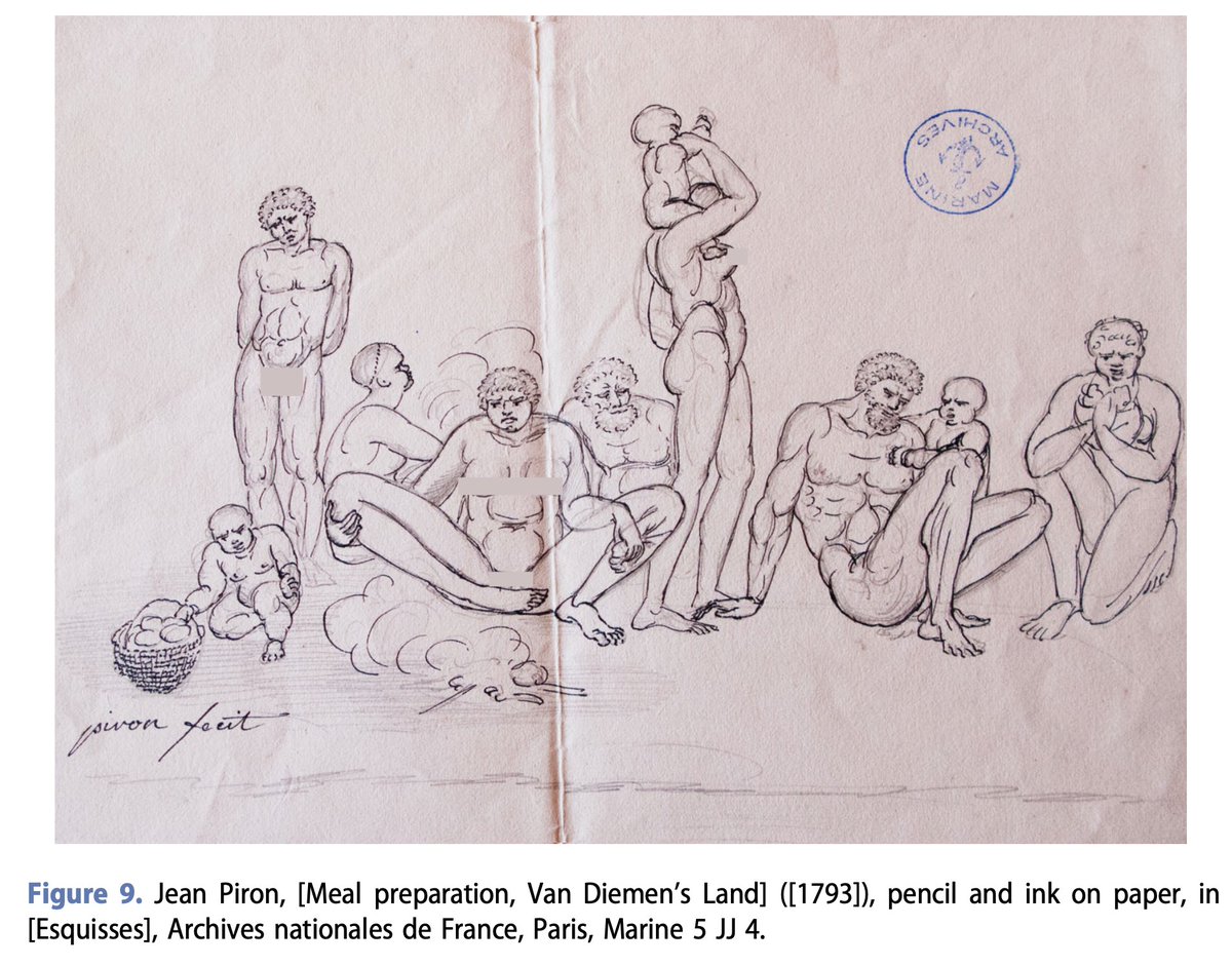 MungoManic's tweet image. Original drawings from Tasmania in 1793. Jean Piron was the official artist of the D'Entrecasteaux expedition and captured some amazing scenes. I especially like the bark hut, the fellow with the parasol and the female divers with friar-like haircuts
