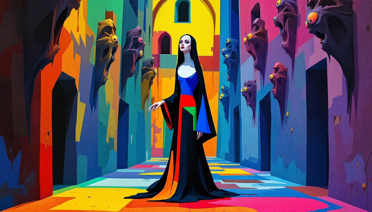 PromptSin's tweet image. Discover the vivid world of surreal art! 💫 Dive into the colors and strange creatures—explore now! 🎨 #ArtMagic #SurrealVibes