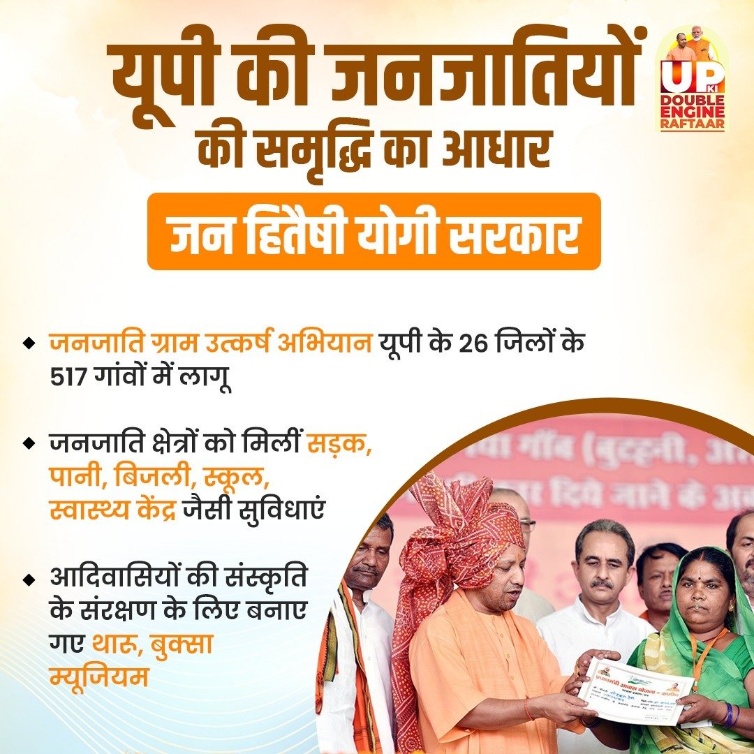 UP ki Double Engine Raftaar (@upkiraftaargovt) on Twitter photo यूपी की जनजातियों की खुशहाली और संस्कृति के संरक्षण का मजबूत आधार बनी योगी सरकार, जनजातीय गांवों तक सड़क, पानी, बिजली और स्वास्थ्य सुविधाएं पहुंचीं, शिक्षा के नए अवसर खुले और थारू व बुक्सा म्यूजियम ने परंपराओं को दिया नया जीवन।
UP Tribal Empowerment । <a href="/UPGovt/">Government of UP</a> यूपी की जनजातियों की खुशहाली और संस्कृति के संरक्षण का मजबूत आधार बनी योगी सरकार, जनजातीय गांवों तक सड़क, पानी, बिजली और स्वास्थ्य सुविधाएं पहुंचीं, शिक्षा के नए अवसर खुले और थारू व बुक्सा म्यूजियम ने परंपराओं को दिया नया जीवन।
UP Tribal Empowerment । <a href="/UPGovt/">Government of UP</a>