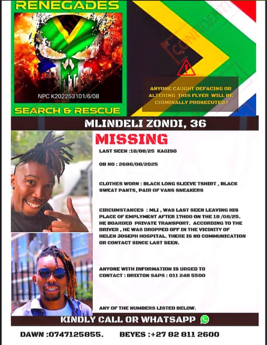 MLI ZONDI IS MISSING PLEASE SHARE &amp; HELP US FIND HIM🚨🚨🚨