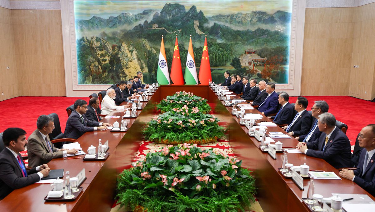 PM <a href="/narendramodi/">Narendra Modi</a> held talks with President Xi Jinping in Tianjin.