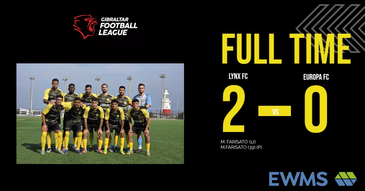 Gibraltar Football League
🟡 Lynx FC 2-0 Europa FC 🟢

A 2-0 win for our premier team last night against Europa FC.

2 goals for Fari which now takes his goals to 4 in 3 matches 👊💪🏻

Well done team💪🏻💪🏻

#weliveforever #onefamily #lynxfc #lynxpremier #newseason #football #gib