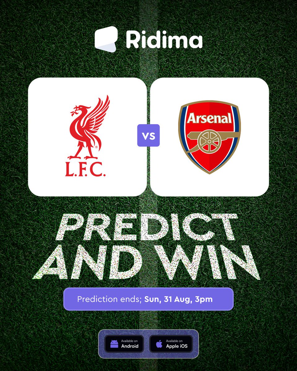 🚨 PREDICT &amp; WIN 🚨

⚽ Liverpool Vs Arsenal – Premier League ⚽

Will randomly select 5 correct predictions to win ₦3,000 each!🔥

Rules: 
• Follow <a href="/myridima/">Ridima</a>
• Like and retweet our pinned post.
• Drop prediction score in the comments below 👇.

Prediction ends by 3pm!!!