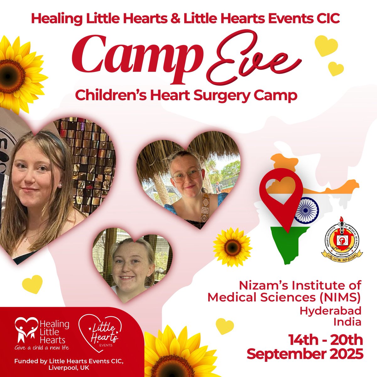 Excited to announce our next camp in Hyderabad, India 🇮🇳 dedicated to an incredible heart ♥️ warrior Eve. Now an amazing 20yr old young lady, Eve was born with Shone’s complex needing heart surgeries as a new born and infant. As a 12 year old, she once again needed a double valve