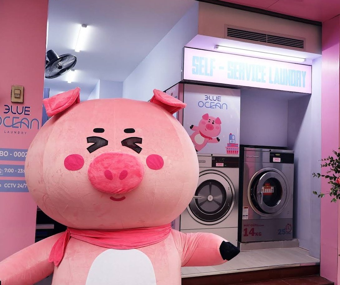 larger than life laundry mascot pig
